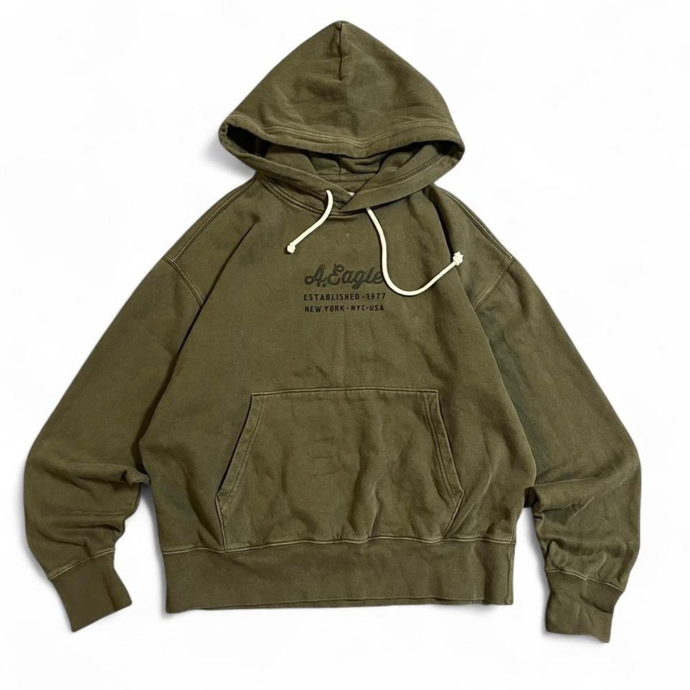 American Eagle Men's Olive Green Relaxed Fit Pullover Hoodie Size Medium